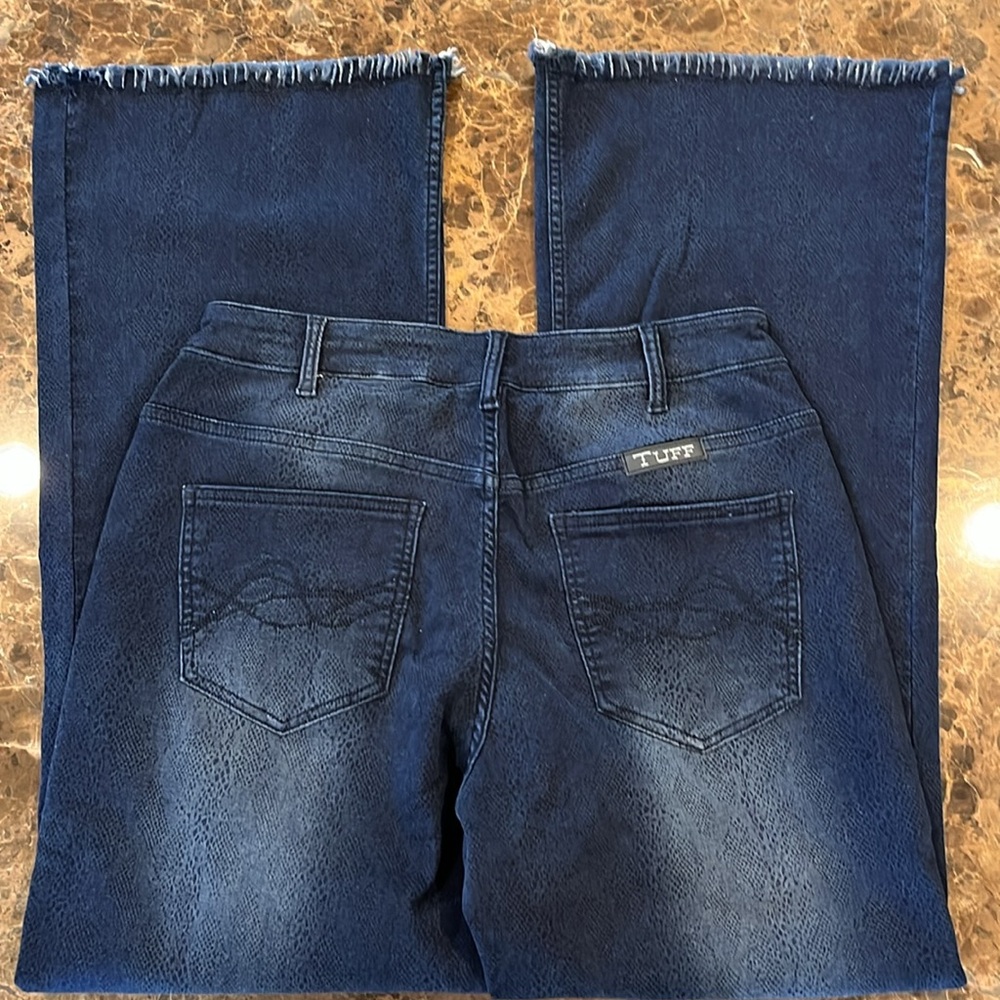 Cowgirl Tuff Midnight Python Wide Flare Boot Fringe Bottom Stretch Jeans W29 L31